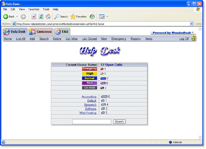 WonderDesk SQL Help desk software screen shots